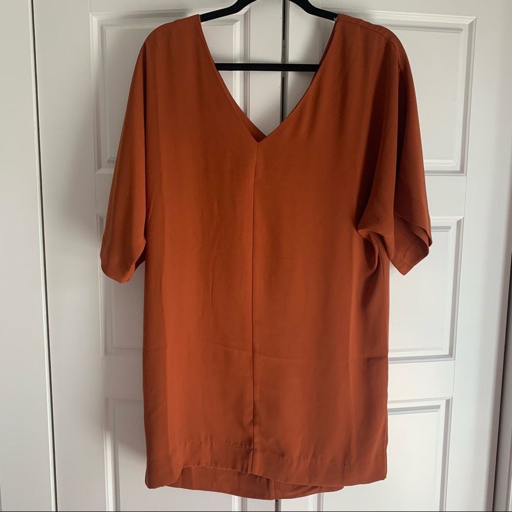 Burnt orange/rust v neck shift dress